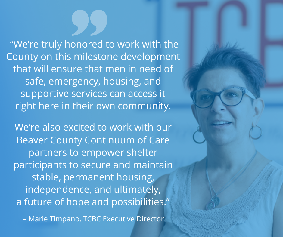 Marie Timpano TCBC Executive Director Shelter Announcement Quote